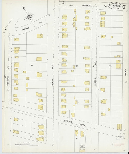 Sanborn Fire Insurance Map from Rutherford, Bergen County, New Jersey (1902), Sheet #0007 - Historic Sanborn Fire Insurance Map Print, vintage old map wall art, antique decor, genealogy gift, New Jersey New Jersey map