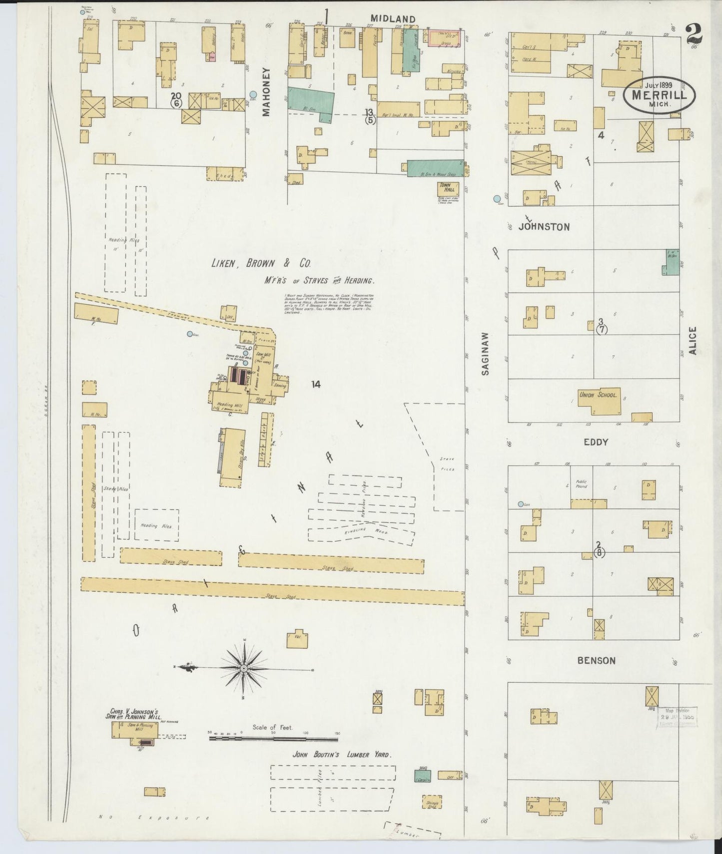 Sanborn Fire Insurance Map from Merrill, Saginaw County, Michigan (1899), Sheet #0002 - Complete Map Set gallery image, historic Sanborn map, vintage wall art, Michigan Michigan
