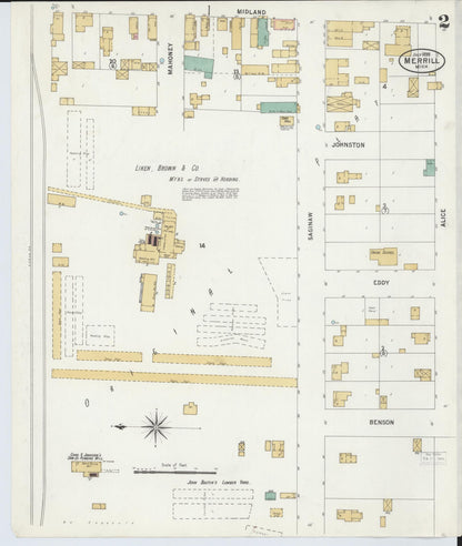 Sanborn Fire Insurance Map from Merrill, Saginaw County, Michigan (1899), Sheet #0002 - Complete Map Set gallery image, historic Sanborn map, vintage wall art, Michigan Michigan