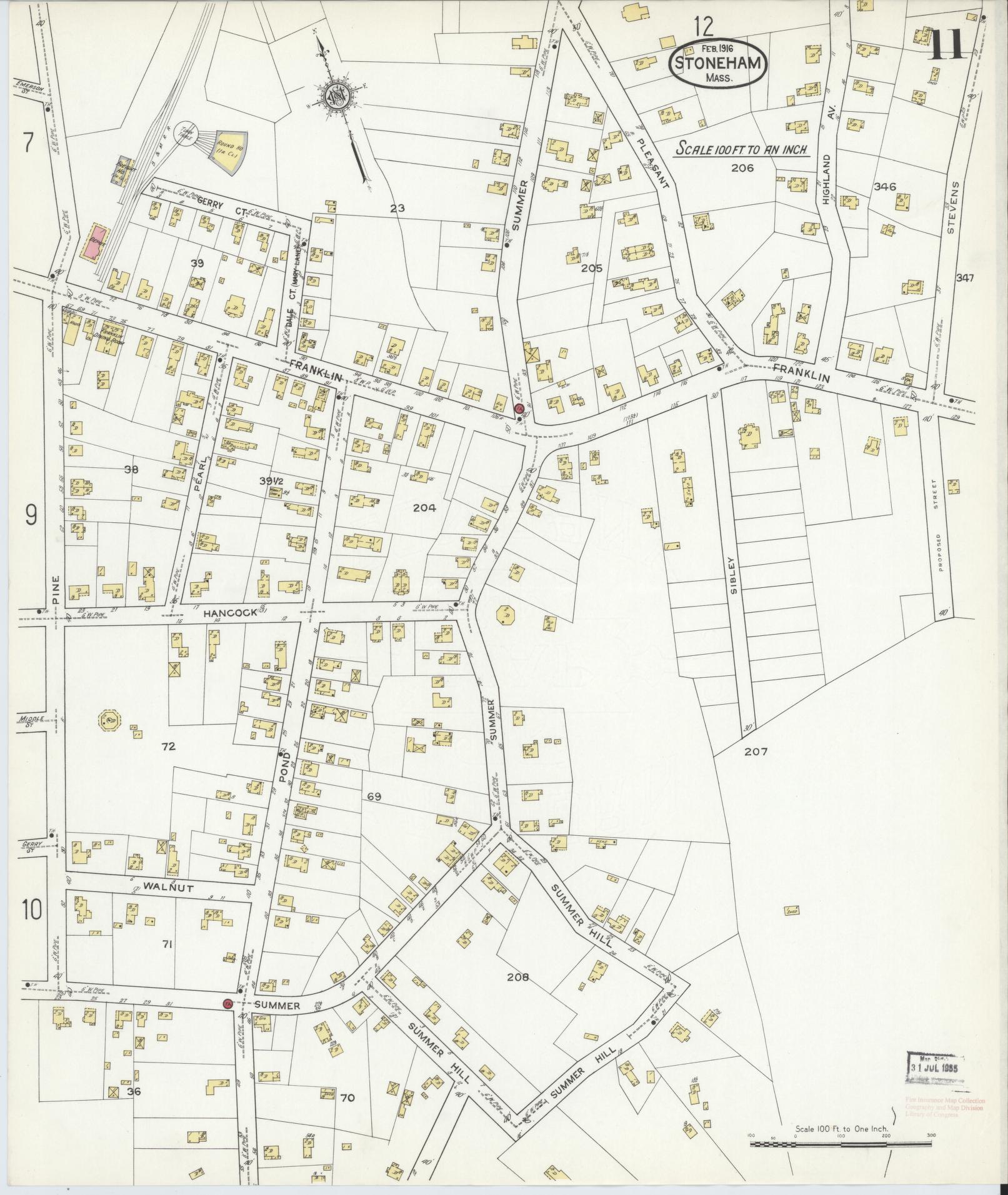 Sanborn Fire Insurance Map from Stoneham, Middlesex County, Massachusetts (1916), Sheet #0011 - Historic Sanborn Fire Insurance Map Print, vintage old map wall art, antique decor, genealogy gift, Massachusetts Massachusetts map