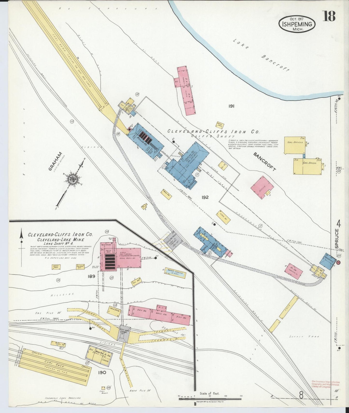 Sanborn Fire Insurance Map from Ishpeming, Marquette County, Michigan (1917), Sheet #0018 - Complete Map Set gallery image, historic Sanborn map, vintage wall art, Michigan Michigan