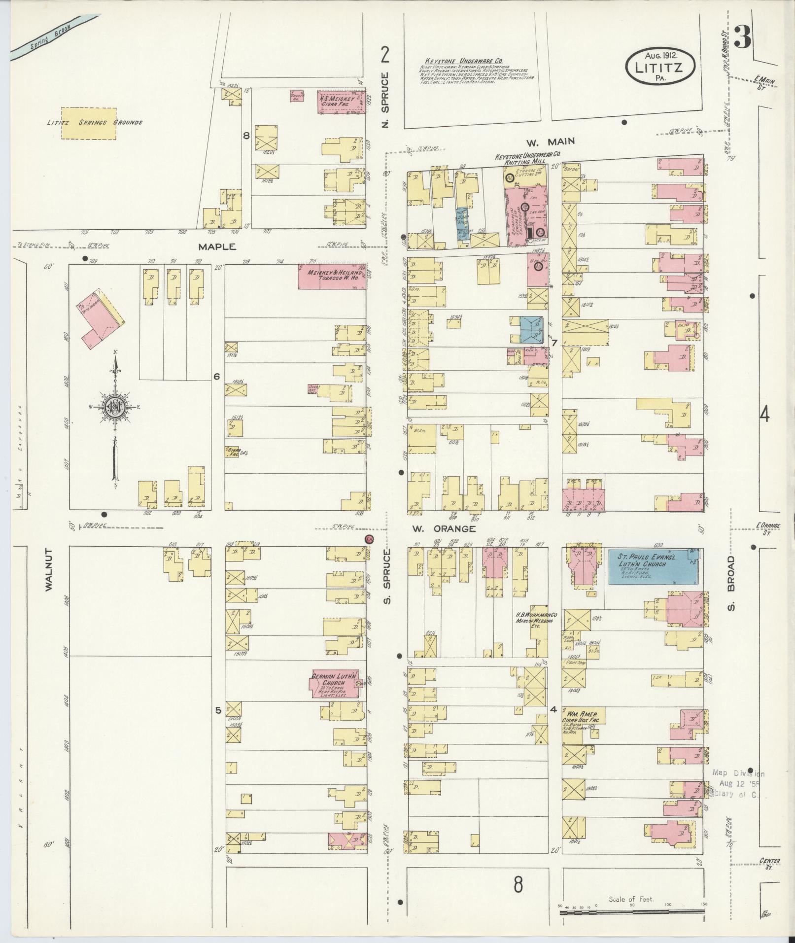 Sanborn Fire Insurance Map from Lititz, Lancaster County, Pennsylvania (1912), Sheet #0003 - Complete Map Set gallery image, historic Sanborn map, vintage wall art, Pennsylvania Pennsylvania