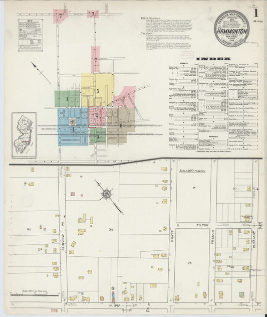 Sanborn Fire Insurance Map from Hammonton, Atlantic County, New Jersey (1914), Sheet #0001 - Historic Sanborn Fire Insurance Map Print, vintage old map wall art, antique decor, genealogy gift, New Jersey New Jersey map