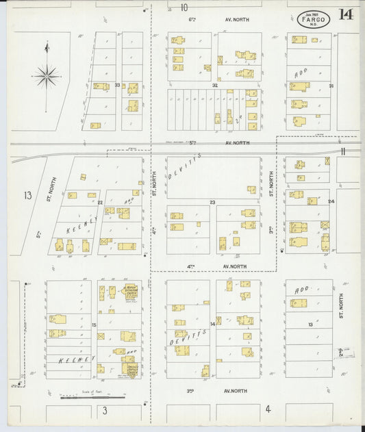 Sanborn Fire Insurance Map from Fargo, Cass County, North Dakota (1901), Sheet #0014 - Historic Sanborn Fire Insurance Map Print, vintage old map wall art, antique decor, genealogy gift, North Dakota North Dakota map