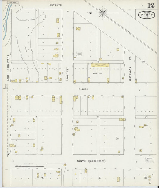 Sanborn Fire Insurance Map from Perry, Noble County, Oklahoma (1895), Sheet #0012 - Historic Sanborn Fire Insurance Map Print, vintage old map wall art, antique decor, genealogy gift, Oklahoma Oklahoma map