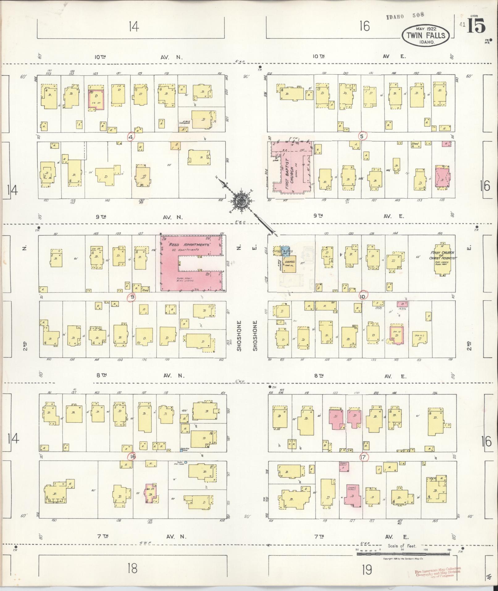 Sanborn Fire Insurance Map from Twin Falls, Twin Falls County, Idaho (1949), Sheet #0015 - Historic Sanborn Fire Insurance Map Print, vintage old map wall art, antique decor, genealogy gift, Falls Idaho map
