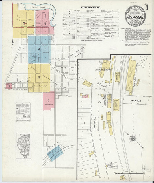 Sanborn Fire Insurance Map from Mount Carroll, Carroll County, Illinois (1912), Sheet #0001 - Complete Map Set gallery image, historic Sanborn map, vintage wall art, Illinois Illinois