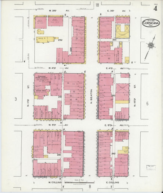 Sanborn Fire Insurance Map from Corsicana, Navarro County, Texas (1921), Sheet #0004 - Historic Sanborn Fire Insurance Map Print, vintage old map wall art, antique decor, genealogy gift, Texas Texas map