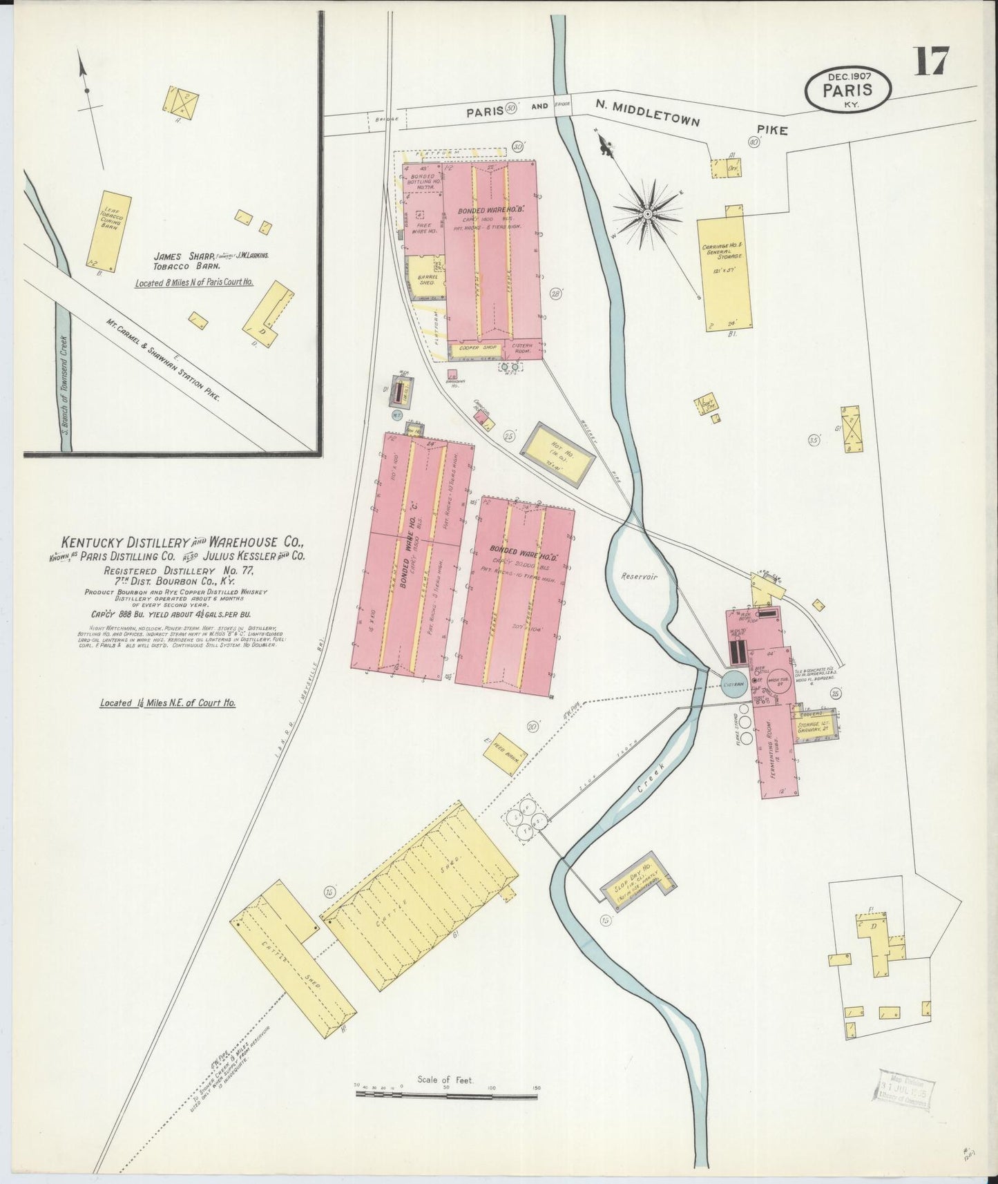 Sanborn Fire Insurance Map from Paris, Bourbon County, Kentucky (1907), Sheet #0017 - Complete Map Set gallery image, historic Sanborn map, vintage wall art, Kentucky Kentucky
