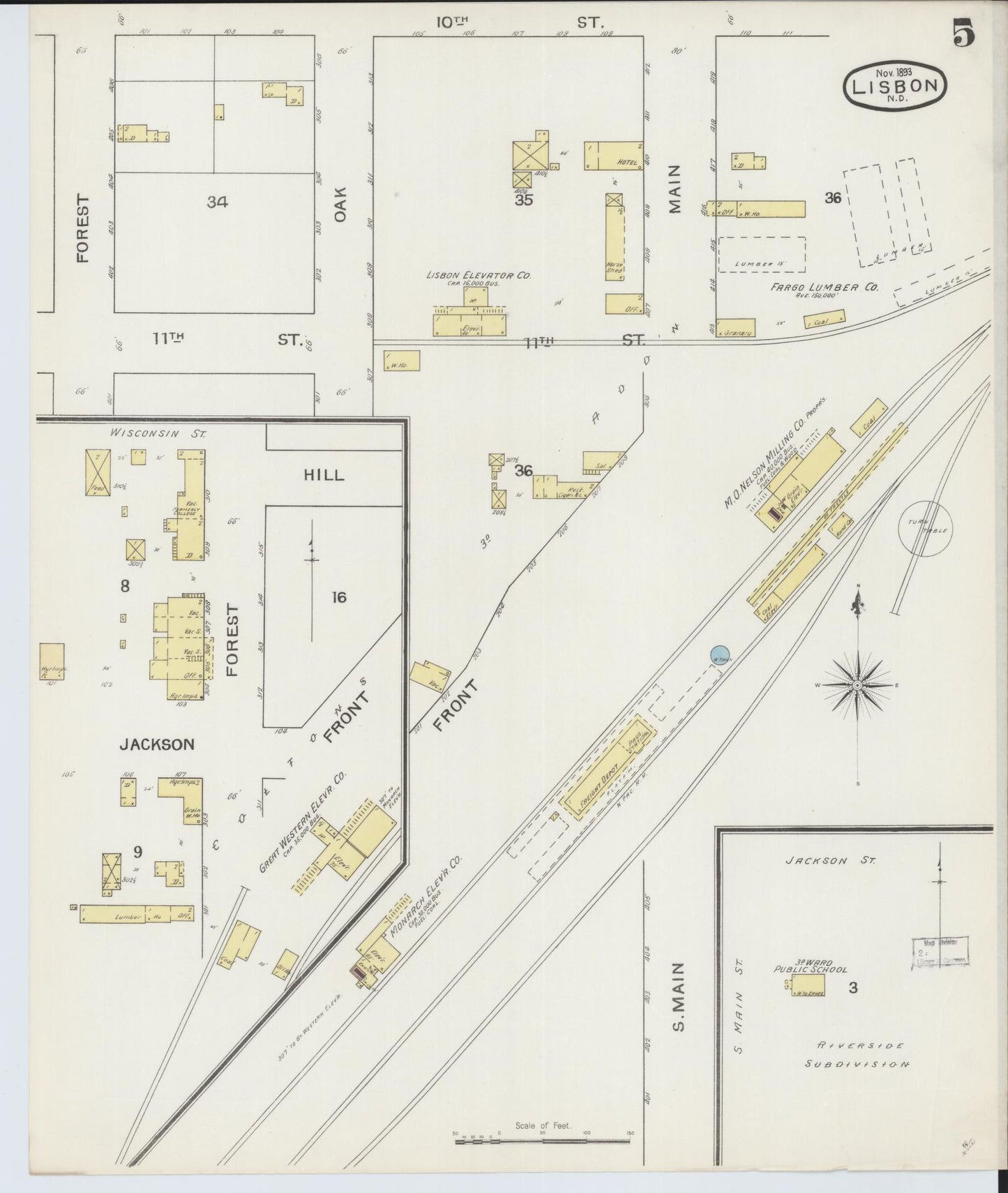 Sanborn Fire Insurance Map from Lisbon, Ransom County, North Dakota (1893), Sheet #0005 - Historic Sanborn Fire Insurance Map Print, vintage old map wall art, antique decor, genealogy gift, North Dakota North Dakota map