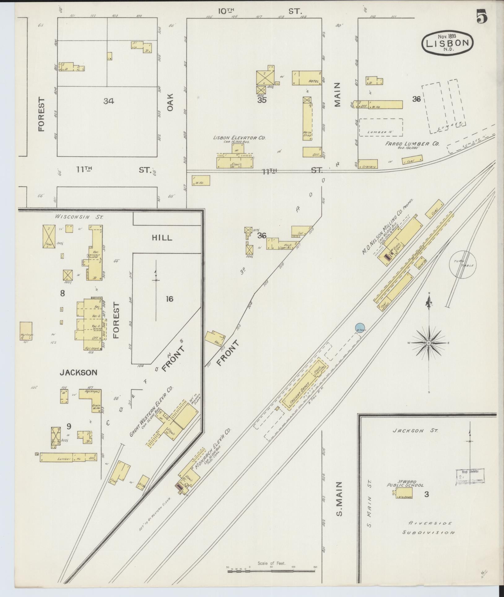 Sanborn Fire Insurance Map from Lisbon, Ransom County, North Dakota (1893), Sheet #0005 - Historic Sanborn Fire Insurance Map Print, vintage old map wall art, antique decor, genealogy gift, North Dakota North Dakota map
