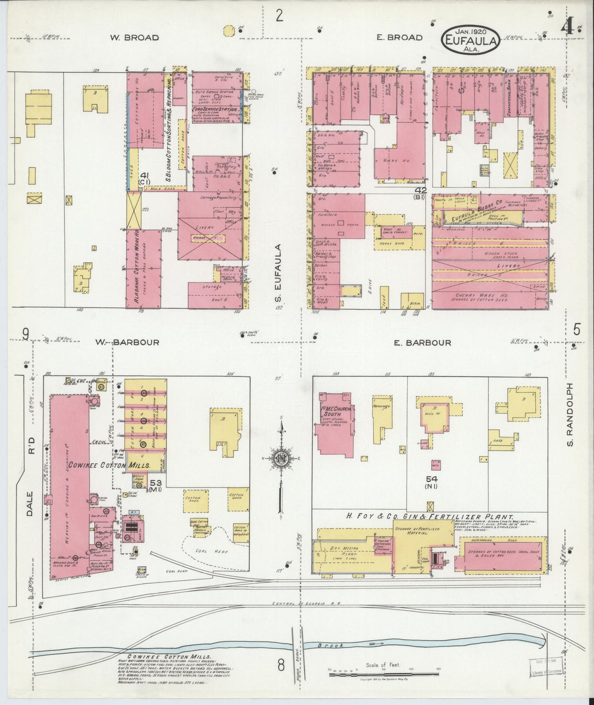Sanborn Fire Insurance Map from Eufaula, Barbour County, Alabama (1920), Sheet #0004 - Complete Map Set gallery image, historic Sanborn map, vintage wall art, Alabama Alabama