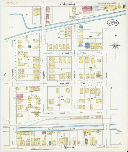 Sanborn Fire Insurance Map from Dover, Morris County, New Jersey (1909), Sheet #0009 - Complete Map Set gallery image, historic Sanborn map, vintage wall art, New Jersey New Jersey