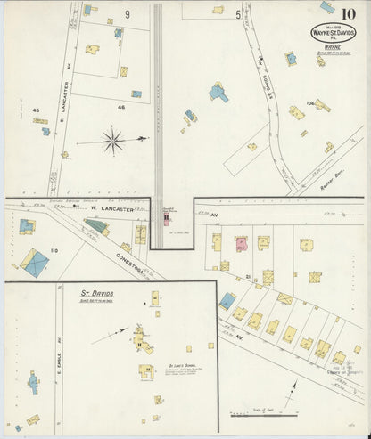 Sanborn Fire Insurance Map from Wayne, Delaware County, Pennsylvania (1909), Sheet #0010 - Complete Map Set gallery image, historic Sanborn map, vintage wall art, Wayne Delaware