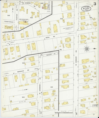 Sanborn Fire Insurance Map from Biloxi, Harrison County, Mississippi (1909), Sheet #0003 - Complete Map Set gallery image, historic Sanborn map, vintage wall art, Mississippi Mississippi