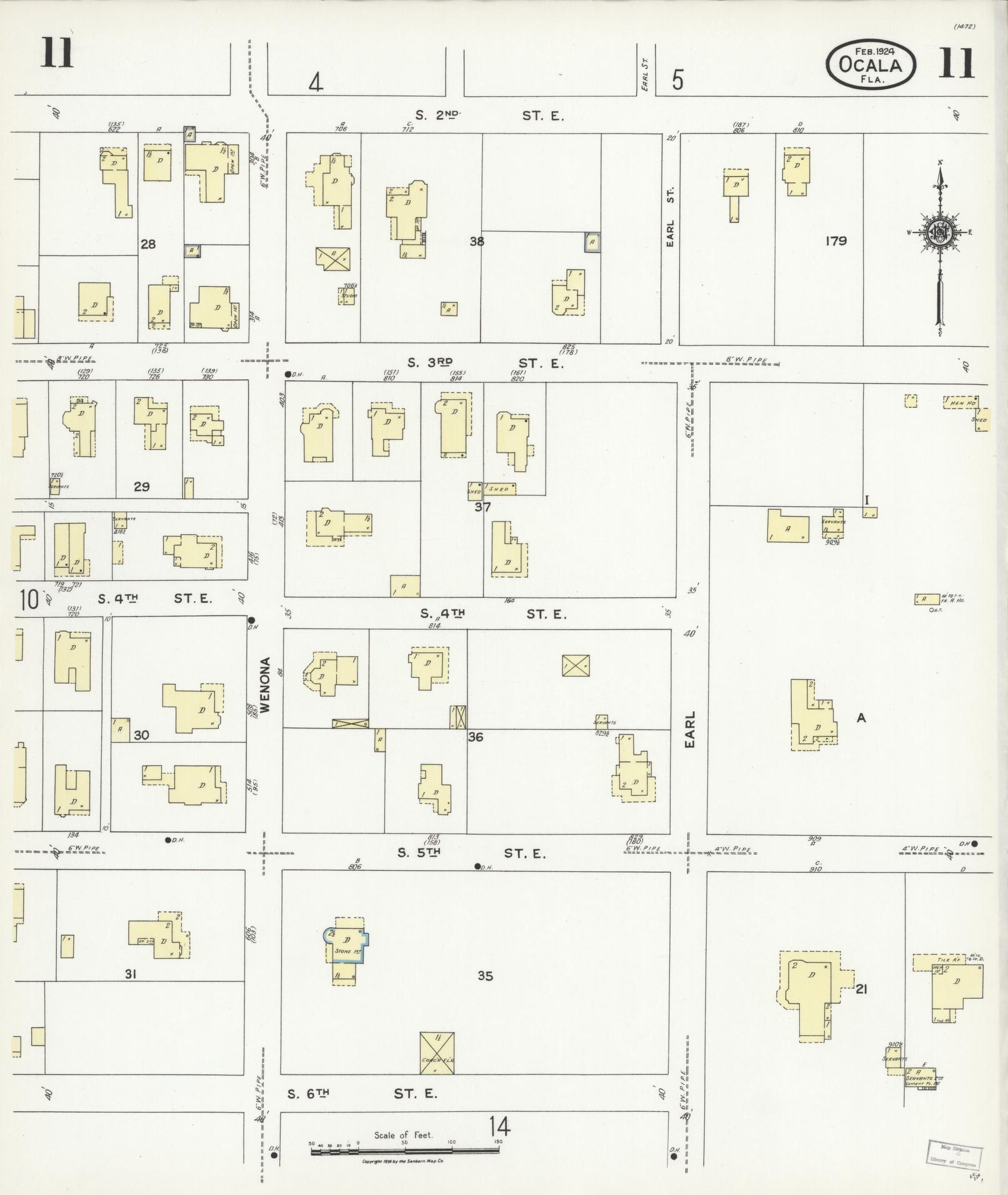 Sanborn Fire Insurance Map from Ocala, Marion County, Florida (1924), Sheet #0011 - Historic Sanborn Fire Insurance Map Print, vintage old map wall art, antique decor, genealogy gift, Florida Florida map