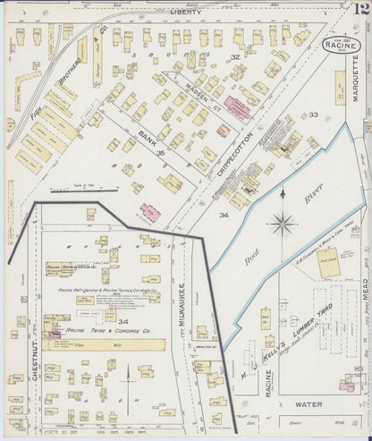 Sanborn Fire Insurance Map from Racine, Racine County, Wisconsin (1887), Sheet #0012 - Historic Sanborn Fire Insurance Map Print, vintage old map wall art, antique decor, genealogy gift, Wisconsin Wisconsin map