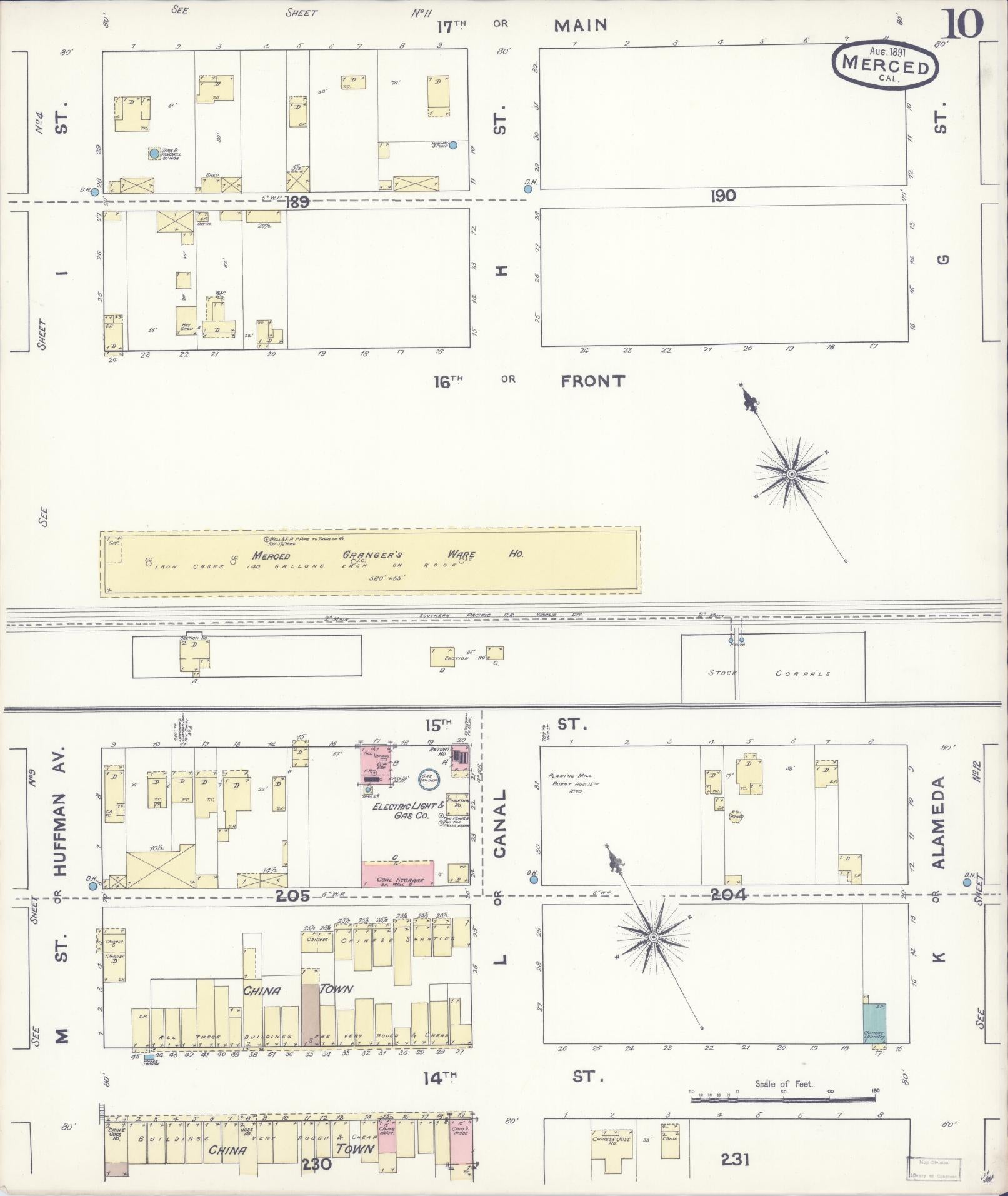 Sanborn Fire Insurance Map from Merced, Merced County, California (1891), Sheet #0010 - Historic Sanborn Fire Insurance Map Print, vintage old map wall art, antique decor, genealogy gift, California California map