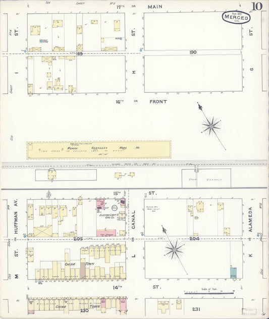 Sanborn Fire Insurance Map from Merced, Merced County, California (1891), Sheet #0010 - Historic Sanborn Fire Insurance Map Print, vintage old map wall art, antique decor, genealogy gift, California California map