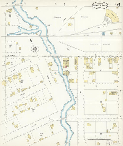 Sanborn Fire Insurance Map from Grants Pass, Josephine County, Oregon (1898), Sheet #0006 - Complete Map Set gallery image, historic Sanborn map, vintage wall art, Oregon Oregon