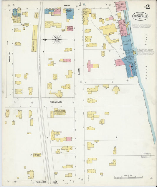 Sanborn Fire Insurance Map from Brownville, Jefferson County, New York (1907), Sheet #0002 - Historic Sanborn Fire Insurance Map Print, vintage old map wall art, antique decor, genealogy gift, New York New York map