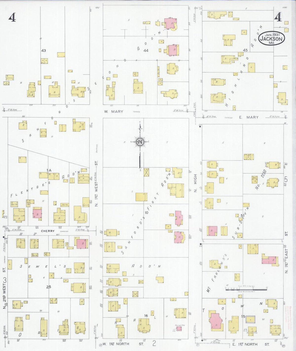 Sanborn Fire Insurance Map from Jackson, Cape Girardeau County, Missouri (1931), Sheet #0004 - Historic Sanborn Fire Insurance Map Print, vintage old map wall art, antique decor, genealogy gift, Missouri Missouri map