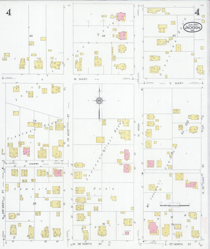 Sanborn Fire Insurance Map from Jackson, Cape Girardeau County, Missouri (1931), Sheet #0004 - Historic Sanborn Fire Insurance Map Print, vintage old map wall art, antique decor, genealogy gift, Missouri Missouri map