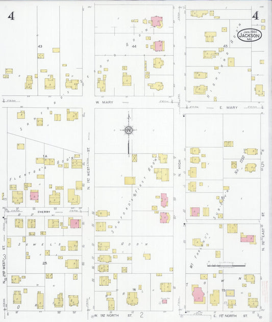 Sanborn Fire Insurance Map from Jackson, Cape Girardeau County, Missouri (1931), Sheet #0004 - Historic Sanborn Fire Insurance Map Print, vintage old map wall art, antique decor, genealogy gift, Missouri Missouri map