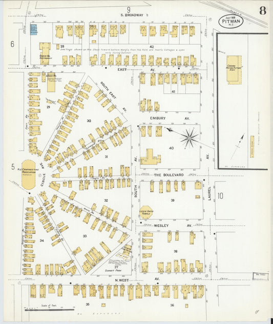 Sanborn Fire Insurance Map from Pitman, Gloucester County, New Jersey (1908), Sheet #0008 - Historic Sanborn Fire Insurance Map Print, vintage old map wall art, antique decor, genealogy gift, New Jersey New Jersey map
