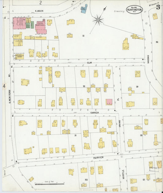 Sanborn Fire Insurance Map from Huntington, Suffolk County, New York (1902), Sheet #0003 - Historic Sanborn Fire Insurance Map Print, vintage old map wall art, antique decor, genealogy gift, New York New York map