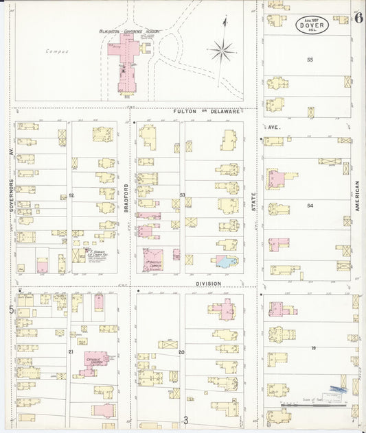 Sanborn Fire Insurance Map from Dover, Kent County, Delaware (1897), Sheet #0006 - Historic Sanborn Fire Insurance Map Print, vintage old map wall art, antique decor, genealogy gift, Delaware Delaware map