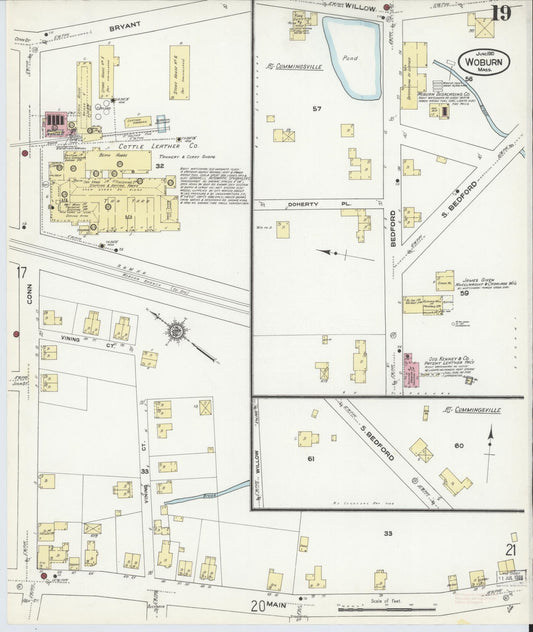 Sanborn Fire Insurance Map from Woburn, Middlesex County, Massachusetts (1910), Sheet #0019 - Historic Sanborn Fire Insurance Map Print, vintage old map wall art, antique decor, genealogy gift, Massachusetts Massachusetts map