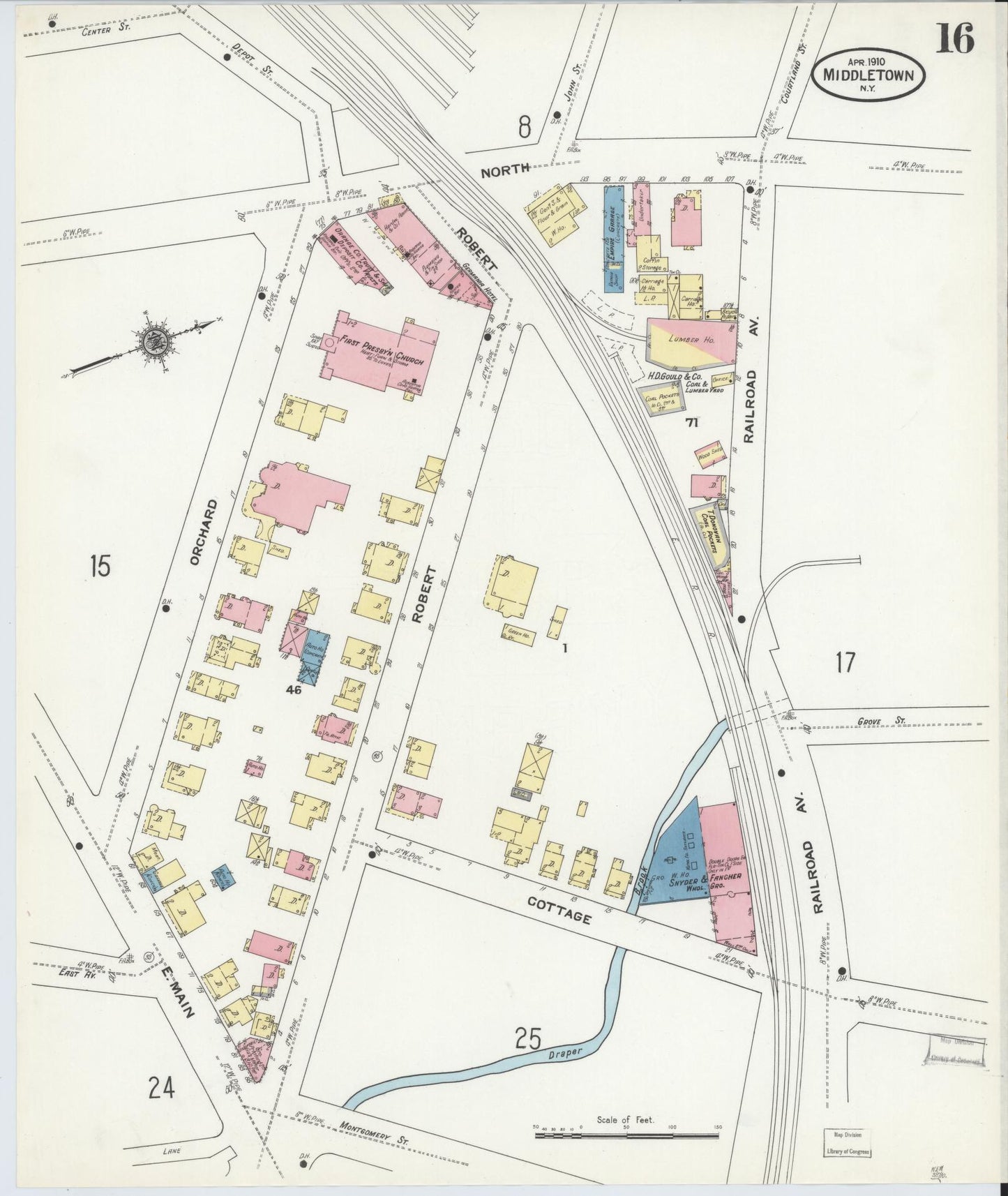 Sanborn Fire Insurance Map from Middletown, Orange County, New York (1910), Sheet #0016 - Complete Map Set gallery image, historic Sanborn map, vintage wall art, New York New York