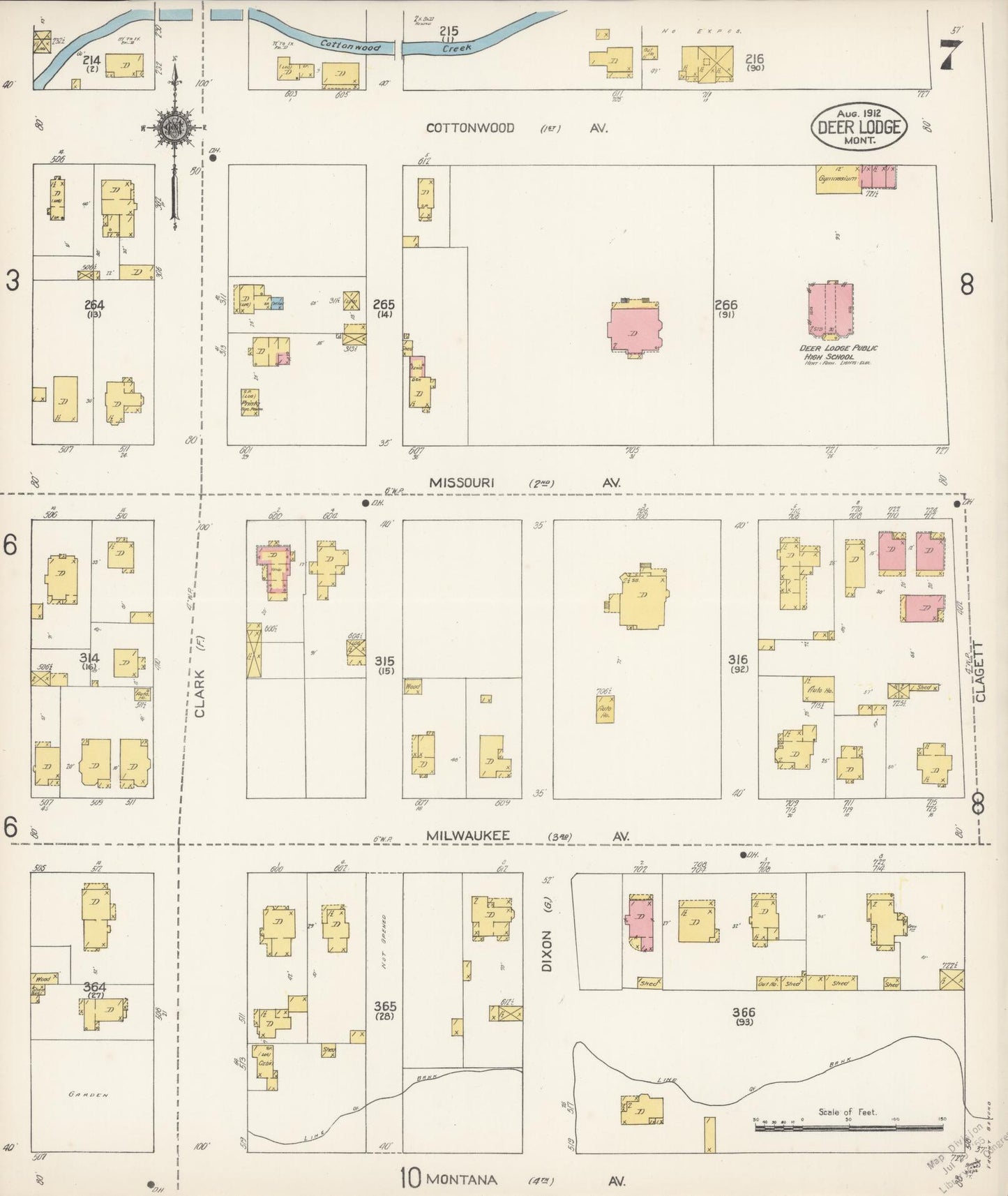 Sanborn Fire Insurance Map from Deer Lodge, Powell County, Montana (1912), Sheet #0007 - Complete Map Set gallery image, historic Sanborn map, vintage wall art, Montana Montana