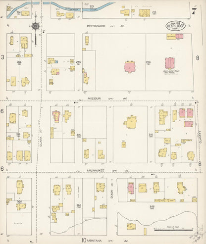 Sanborn Fire Insurance Map from Deer Lodge, Powell County, Montana (1912), Sheet #0007 - Complete Map Set gallery image, historic Sanborn map, vintage wall art, Montana Montana