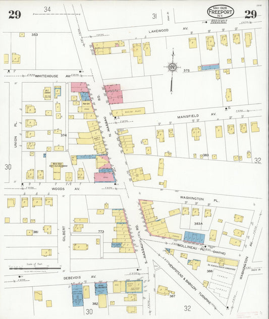 Sanborn Fire Insurance Map from Freeport, Nassau County, New York (1928), Sheet #0029 - Historic Sanborn Fire Insurance Map Print, vintage old map wall art, antique decor, genealogy gift, New York New York map