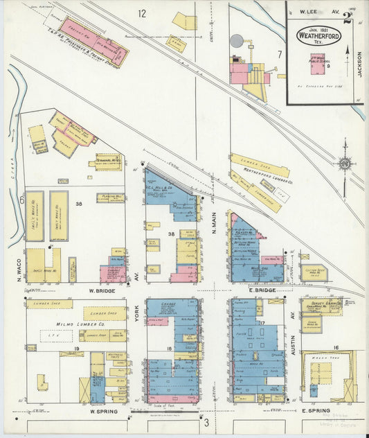 Sanborn Fire Insurance Map from Weatherford, Parker County, Texas (1921), Sheet #0002 - Historic Sanborn Fire Insurance Map Print, vintage old map wall art, antique decor, genealogy gift, Texas Texas map
