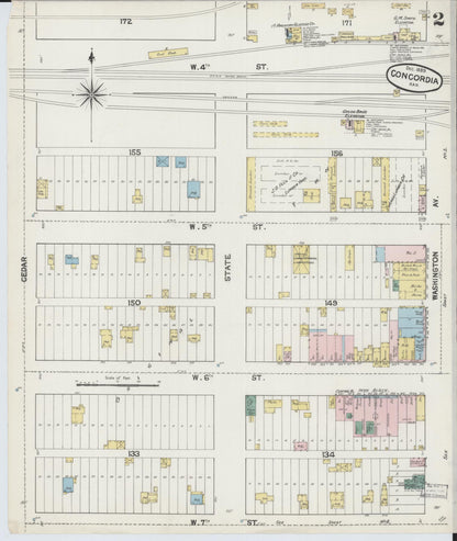 Sanborn Fire Insurance Map from Concordia, Cloud County, Kansas (1889), Sheet #0002 - Complete Map Set gallery image, historic Sanborn map, vintage wall art, Kansas Kansas