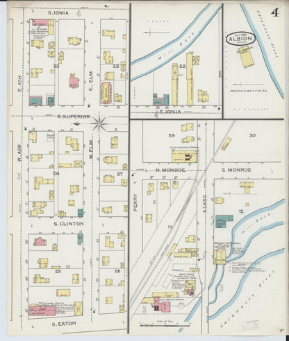 Sanborn Fire Insurance Map from Albion, Calhoun County, Michigan (1893), Sheet #0004 - Historic Sanborn Fire Insurance Map Print, vintage old map wall art, antique decor, genealogy gift, Michigan Michigan map