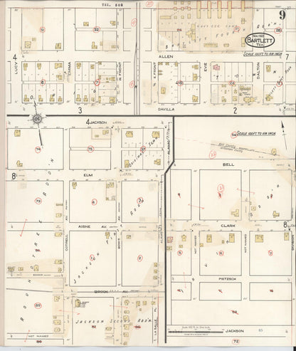 Sanborn Fire Insurance Map from Bartlett, Bell and Williamson Counties, Texas (1940), Sheet #0009 - Complete Map Set gallery image, historic Sanborn map, vintage wall art, Texas Texas