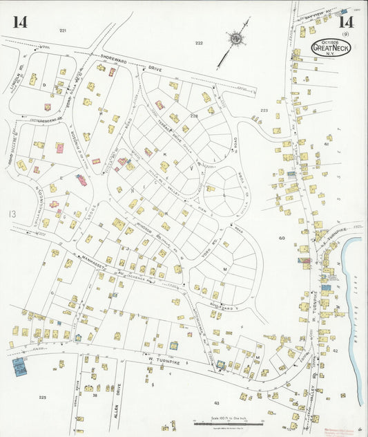 Sanborn Fire Insurance Map from Great Neck, Nassau County, New York (1926), Sheet #0014 - Historic Sanborn Fire Insurance Map Print, vintage old map wall art, antique decor, genealogy gift, New York New York map