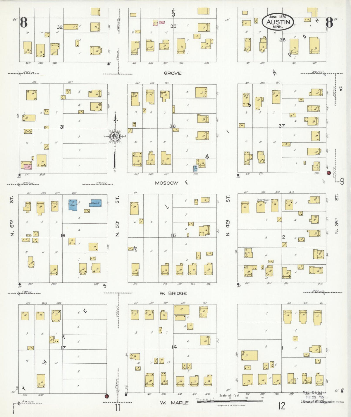 Sanborn Fire Insurance Map from Austin, Mower County, Minnesota (1926), Sheet #0008 - Historic Sanborn Fire Insurance Map Print, vintage old map wall art, antique decor, genealogy gift, Minnesota Minnesota map
