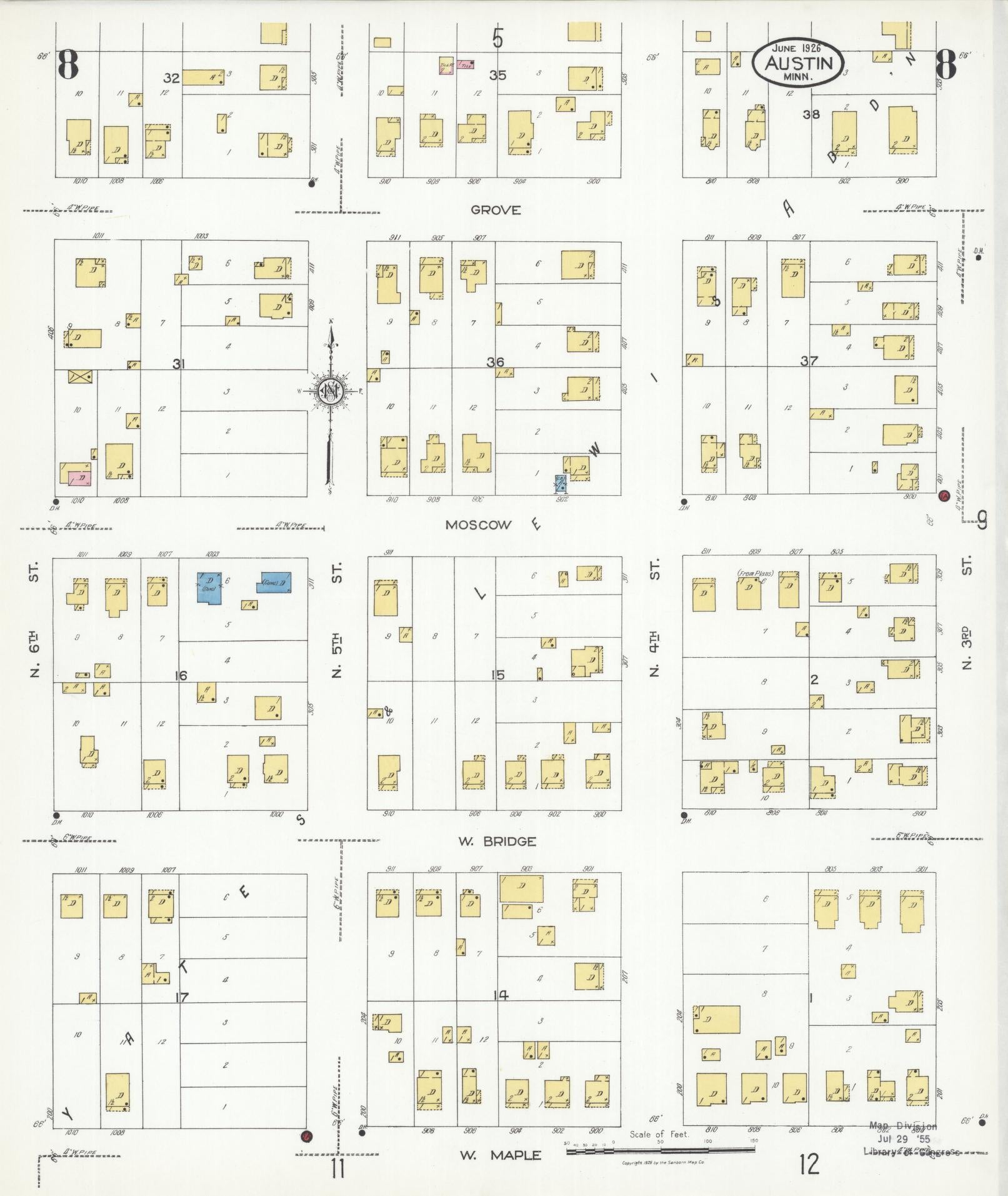 Sanborn Fire Insurance Map from Austin, Mower County, Minnesota (1926), Sheet #0008 - Historic Sanborn Fire Insurance Map Print, vintage old map wall art, antique decor, genealogy gift, Minnesota Minnesota map