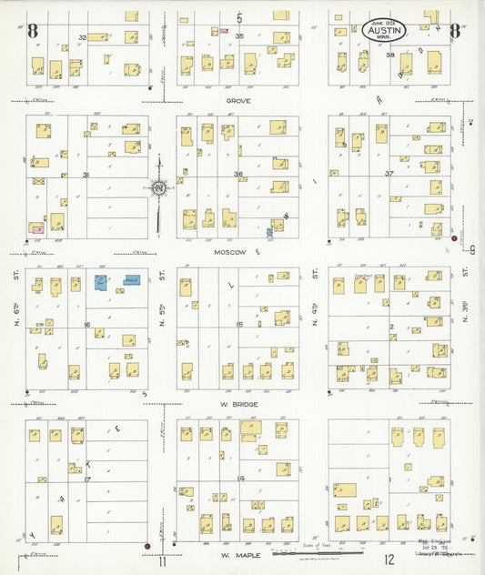 Sanborn Fire Insurance Map from Austin, Mower County, Minnesota (1926), Sheet #0008 - Historic Sanborn Fire Insurance Map Print, vintage old map wall art, antique decor, genealogy gift, Minnesota Minnesota map