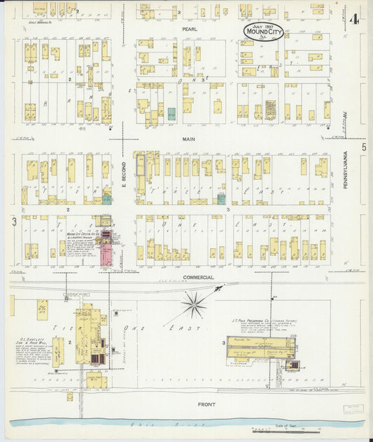 Sanborn Fire Insurance Map from Mound City, Pulaski County, Illinois (1907), Sheet #0004 - Historic Sanborn Fire Insurance Map Print, vintage old map wall art, antique decor, genealogy gift, Illinois Illinois map