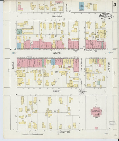 Sanborn Fire Insurance Map from Marshall, Calhoun County, Michigan (1893), Sheet #0003 - Historic Sanborn Fire Insurance Map Print, vintage old map wall art, antique decor, genealogy gift, Michigan Michigan map