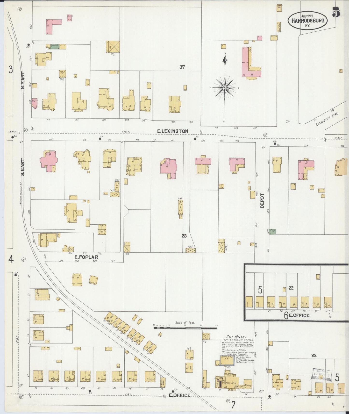 Sanborn Fire Insurance Map from Harrodsburg, Mercer County, Kentucky (1901), Sheet #0005 - Complete Map Set gallery image, historic Sanborn map, vintage wall art, Kentucky Kentucky