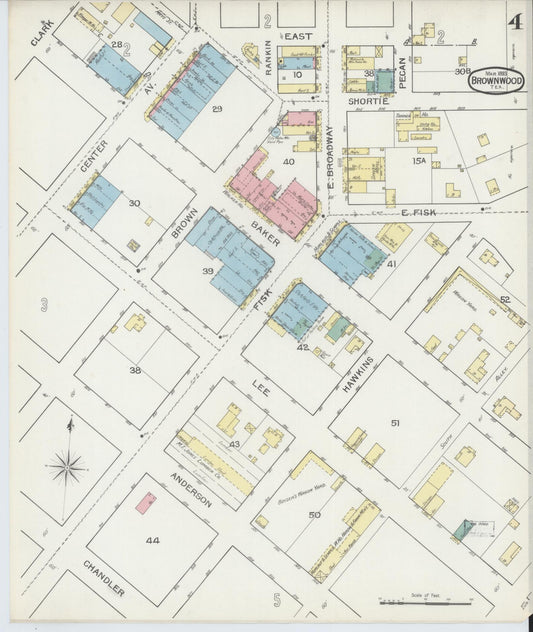 Sanborn Fire Insurance Map from Brownwood, Brown County, Texas (1893), Sheet #0004 - Historic Sanborn Fire Insurance Map Print, vintage old map wall art, antique decor, genealogy gift, Texas Texas map