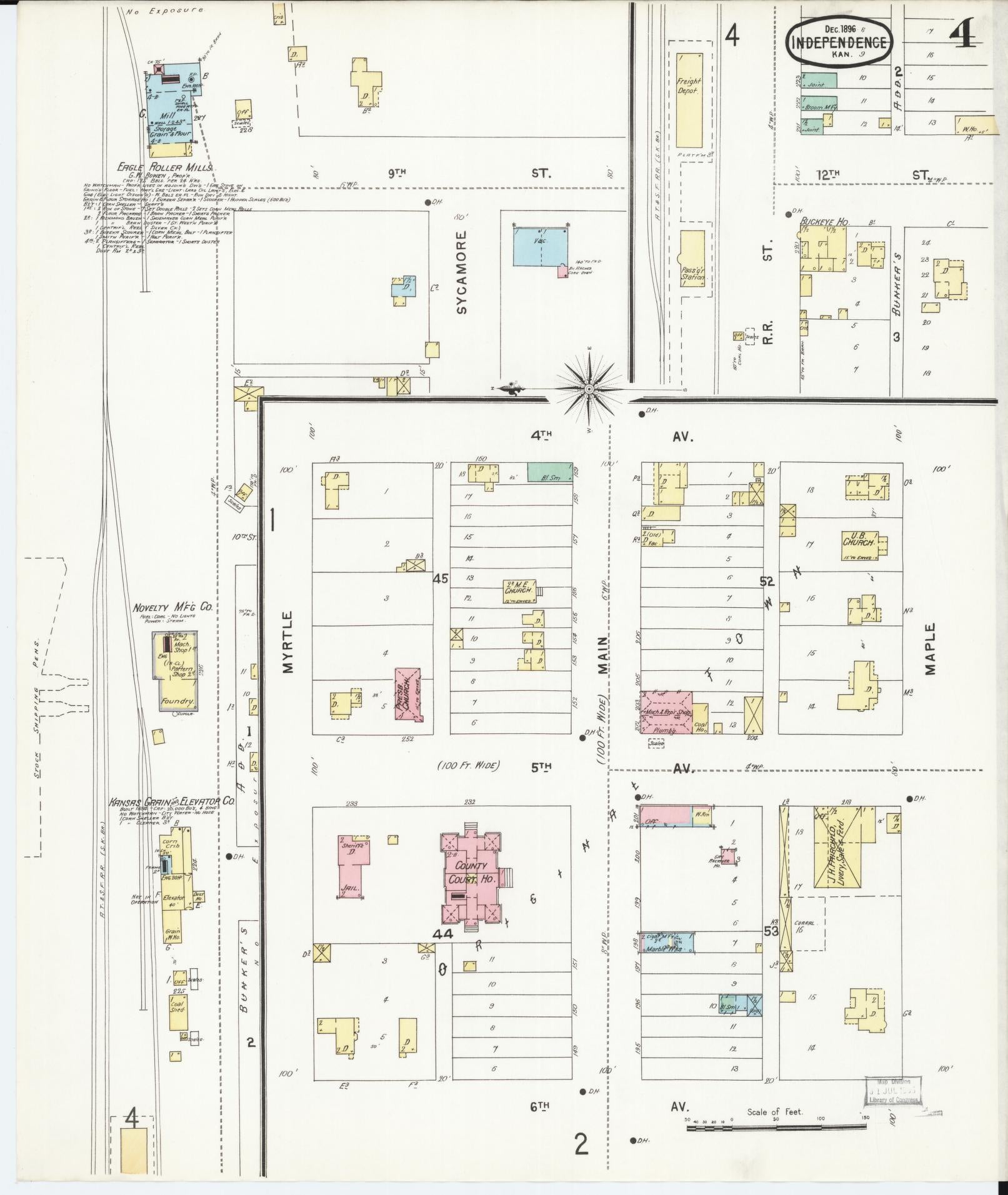 Sanborn Fire Insurance Map from Independence, Montgomery County, Kansas (1896), Sheet #0004 - Historic Sanborn Fire Insurance Map Print, vintage old map wall art, antique decor, genealogy gift, Kansas Kansas map