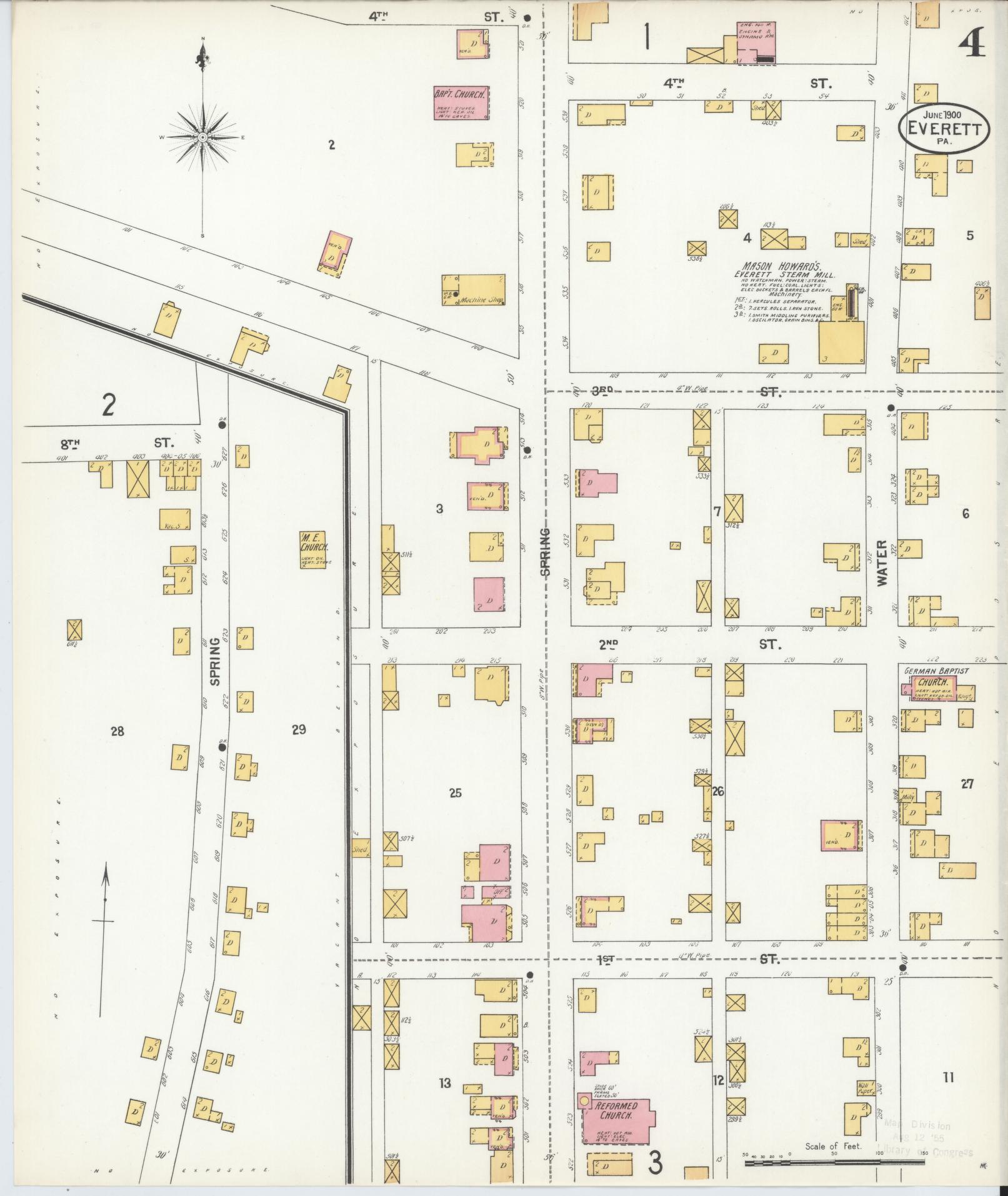Sanborn Fire Insurance Map from Everett, Bedford County, Pennsylvania (1900), Sheet #0004 - Historic Sanborn Fire Insurance Map Print, vintage old map wall art, antique decor, genealogy gift, Pennsylvania Pennsylvania map